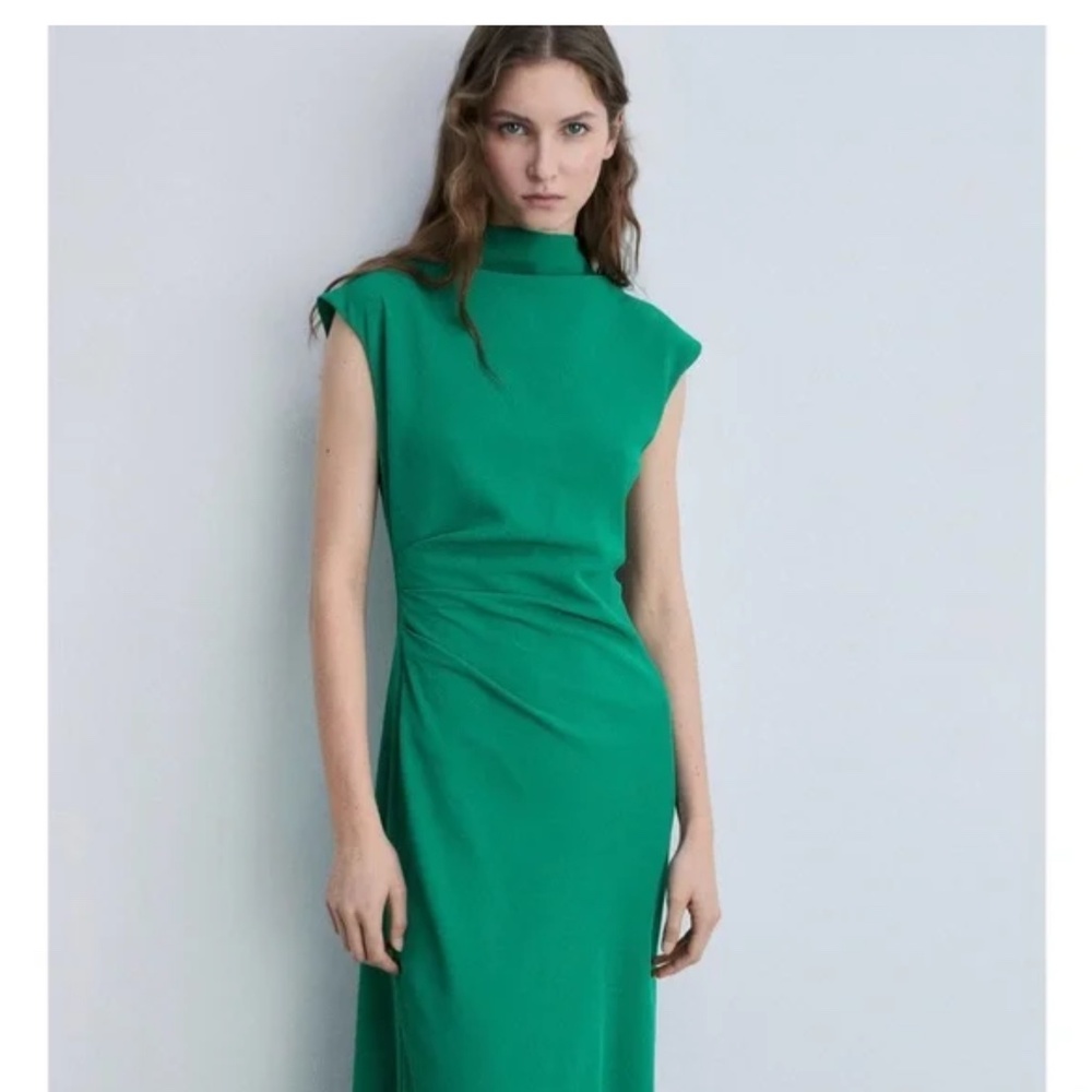 Mango Green Sheath Midi Dress with Mock Neck - Picture 2 of 4